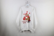 Deadstock Vintage 90s Womens Large Christmas Cat Kitten Heart Sweatshirt White
