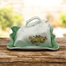 Vintage German Floral Themed Porcelain Vented Butter/Cheese Keeper