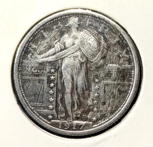 1917 Type 1 Standing Liberty Quarter 25c Twenty Five Cent US Silver Coin *352