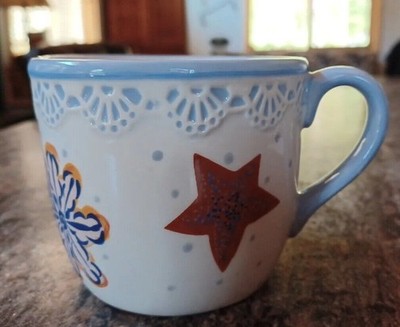 Paula Deen Sugar Cookie ''Suite'' Coffee Mug Tea Cup 3 1/2'' Handpainted Star Lace
