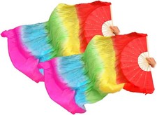 1 Pair Belly Dance Silk Fans, Chinese Fan Veil, 180cm Length Dancing...
