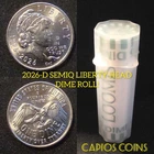 "NEW" 2026-D SEMIQ LIBERTY HEAD OBW DIME ROLL IN COIN TUBE!!!