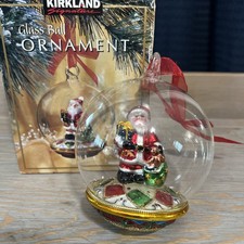 New Vintage Kirkland Signature 5  Glass Ball Santa Claus Christmas Ornament NIB