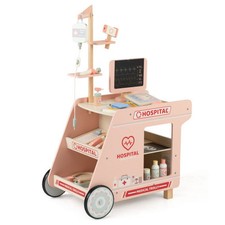 Wooden Doctor Playset for Kids Pretend Play Doctor Kit with Cart Gift for Toddle