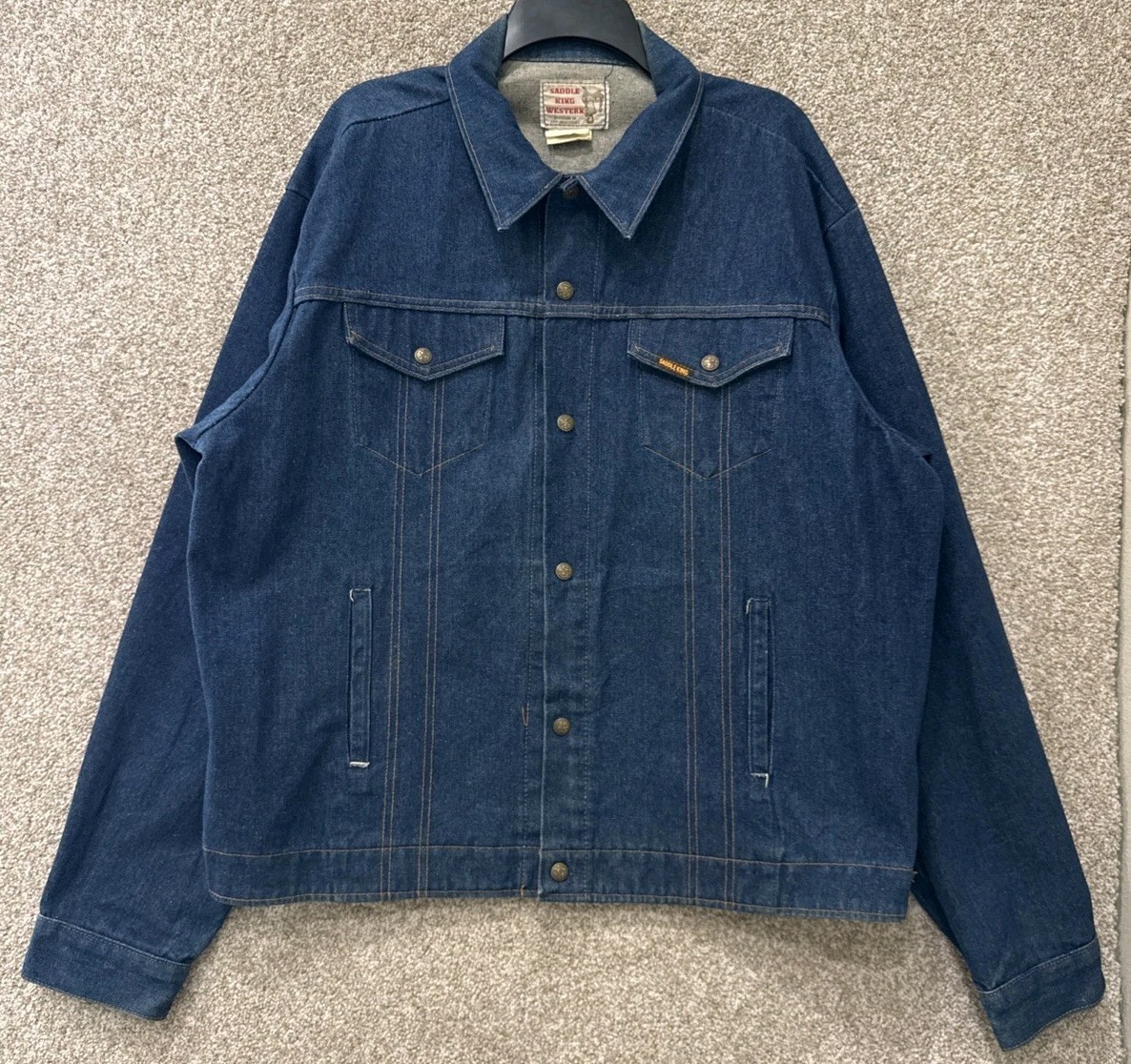 Vintage Saddle King Denim Jacket Mens 52 Tall Blue Big Western Jean Trucker USA