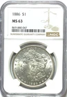 1886 $1 Morgan Silver Dollar MS63 NGC Philadelphia Uncirculated US Coin