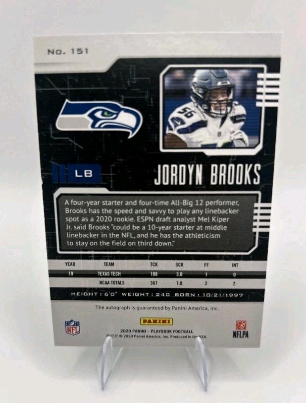 2020 Panini Playbook Jordyn Brooks #151 Rookie Auto RC Seahawks Dolphins  thumbnail 2