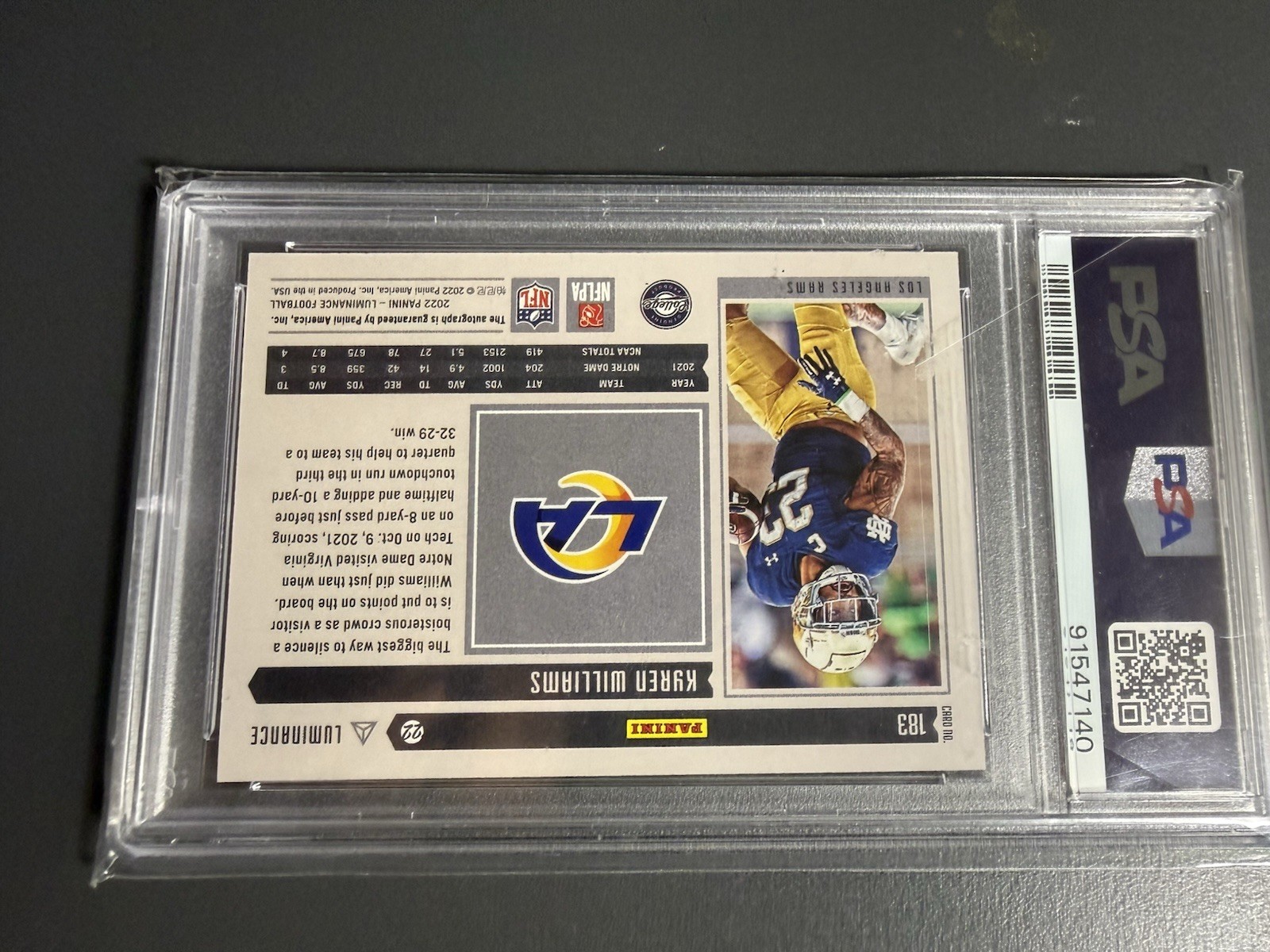Panini 2022 Luminance Kyren Williams Rookie Auto #183 Rams PSA 10 91547140 #|349 view 2