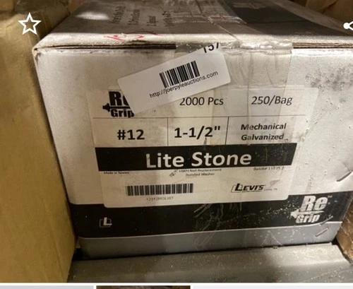 (1) 250 Ct 1 1/2” Re Grip #12 Hi-Lo Metal Roof Screw Bonded Washer Lite Stone
