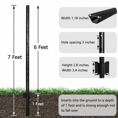 10-Pack T-Post Steel Fence Stakes 4/5/6/7 FT Heavy-Duty Fence Posts for Garden