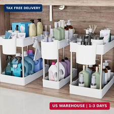 3 Pack Under Sink Organizers and Storage, 2 Tier Bathroom Cabinet Organizer Shel