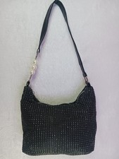Black Sequin Glittery Dinner Handbag with Faux Pearls Ladies Handbag