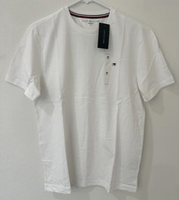 Tommy Hilfiger Men's White T-Shirt Size M Crew Neck Cotton Flag Logo NWT