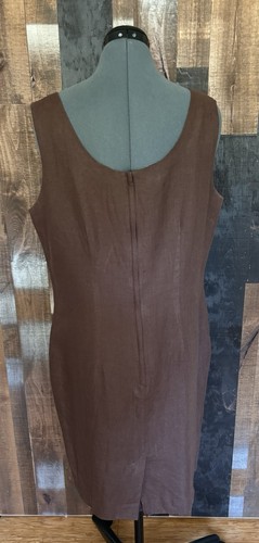Vestido de lino para mujer N Y Sake 12 marrón sin mangas forrado midi cremallera trasera Cottagecore - Imagen 5 de 17