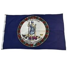 Vintage 1970s Virginia State Flag Cotton w/ Printed & Appliquéd Seal 33.5  X 55”