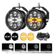 2x Round Led Motorcycle Driving Lights Fog Lamps Hilo White Amber Drl Strobe