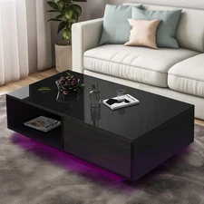 COSVALVE 43.3IN LED Black Coffee Tables for Living Room with 16 Colors LED Light