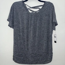 AB Studio SS Boat Neck Pleat Collar Silver Spacedye Blouse WM XL NWT