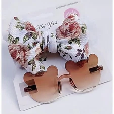 Bow and Sunglasses Set 0-3 yrs, brown floral
