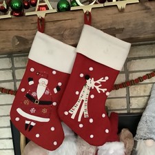 1 Vintage Season s Design Christmas Stocking Santa OR Reindeer Pom-Poms Sequins