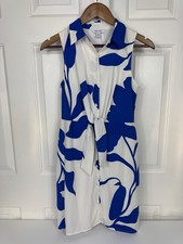 NINE WEST BRAND BLUE & WHITE XS COLLARED DRESS Front Tie Sleeveless