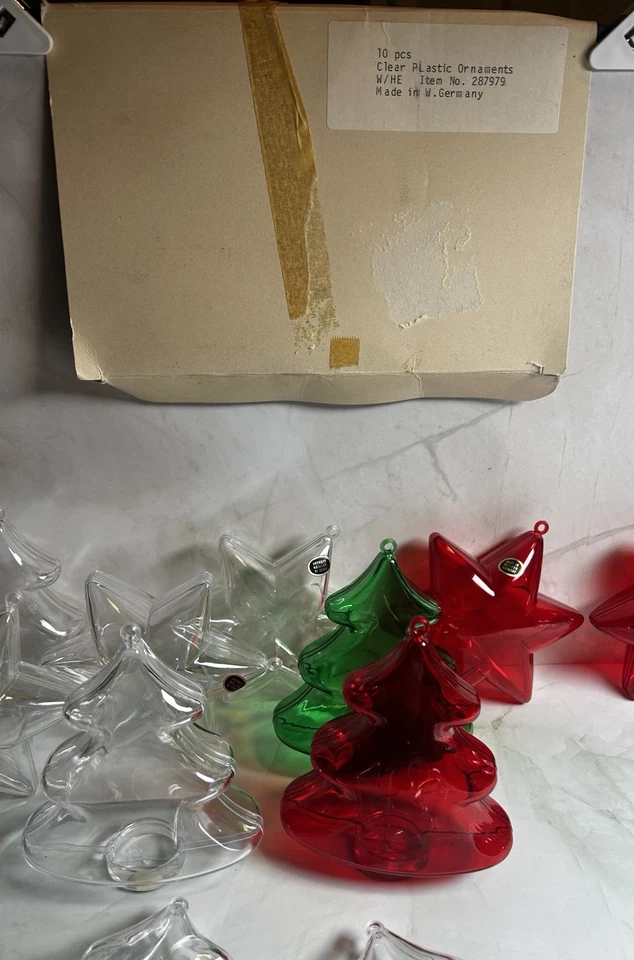 11 Adornos De Colección Hechos en Alemania Occidental Árbol Estrella Transparente Rojo Verde Rellenables Foto 3 de 4