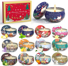 12 Pezzi Candele Profumate, 100% Cera Di Soia Naturale, Pensierini Natalizi, Set