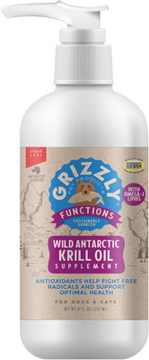 Grizzly Wild Antarctic Krill Oil All-Natural Antioxidant Dog Food Supplement, 8 
