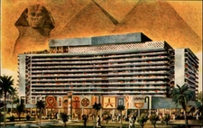 Nile Hilton Hotel Cairo Egypt vintage postcard artist rendering Pyramids u165
