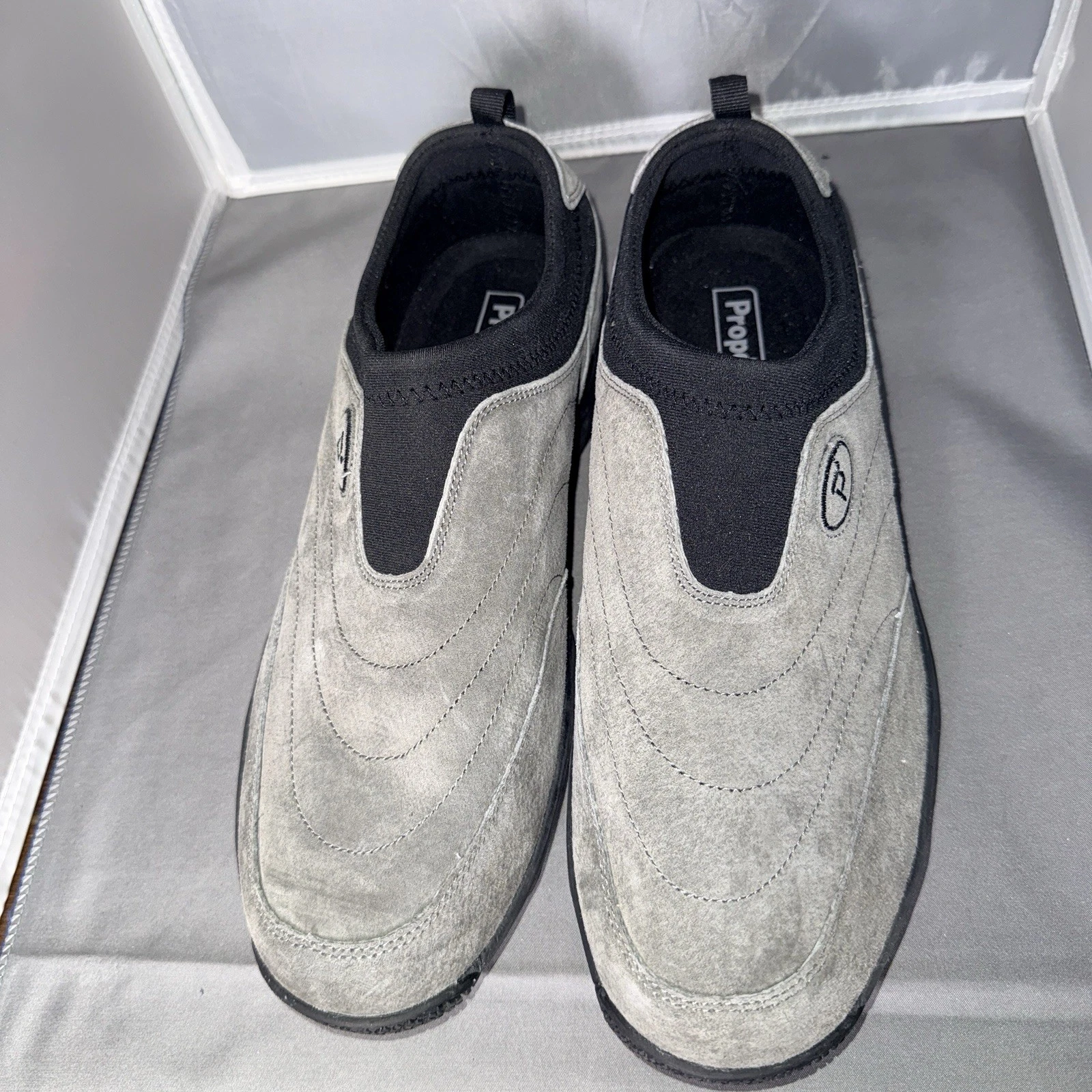 Mens Propet Pewter Wash & Wear Slip-On II Gray Suede Shoes M3850 Size 12 Wide