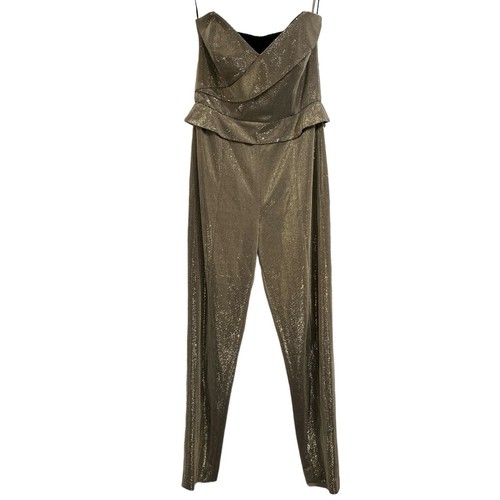 Michelle Mason Lame Jumpsuit  Sequin Metallic Strapless Size 6 Event Chic Glam