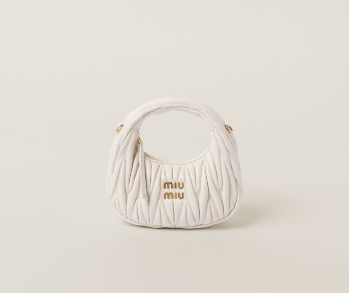 Miu Miu Wander Matelassé Nappa Leather Hobo Shoulder Bag White– Elegant & Iconic