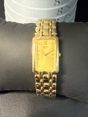 Seiko Tank Watch Women 17mm Champagne Dial Gold Tone 1N00-6B79 New Battery VTG