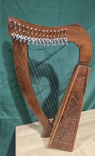 Beautiful Rosewood 15 String Lyre Harp with Free Tuning Key, Extra Strings & Bag