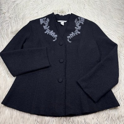 Tsd Stella Carakasi Boiled Wool Felted Filigree Button Front Jacket Artsy Black