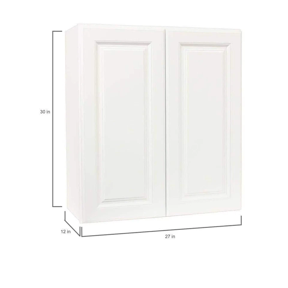 Mueble de cocina de pared montado Hampton 27" W x 12" D x 30" H en blanco satinado Foto 3 de 4