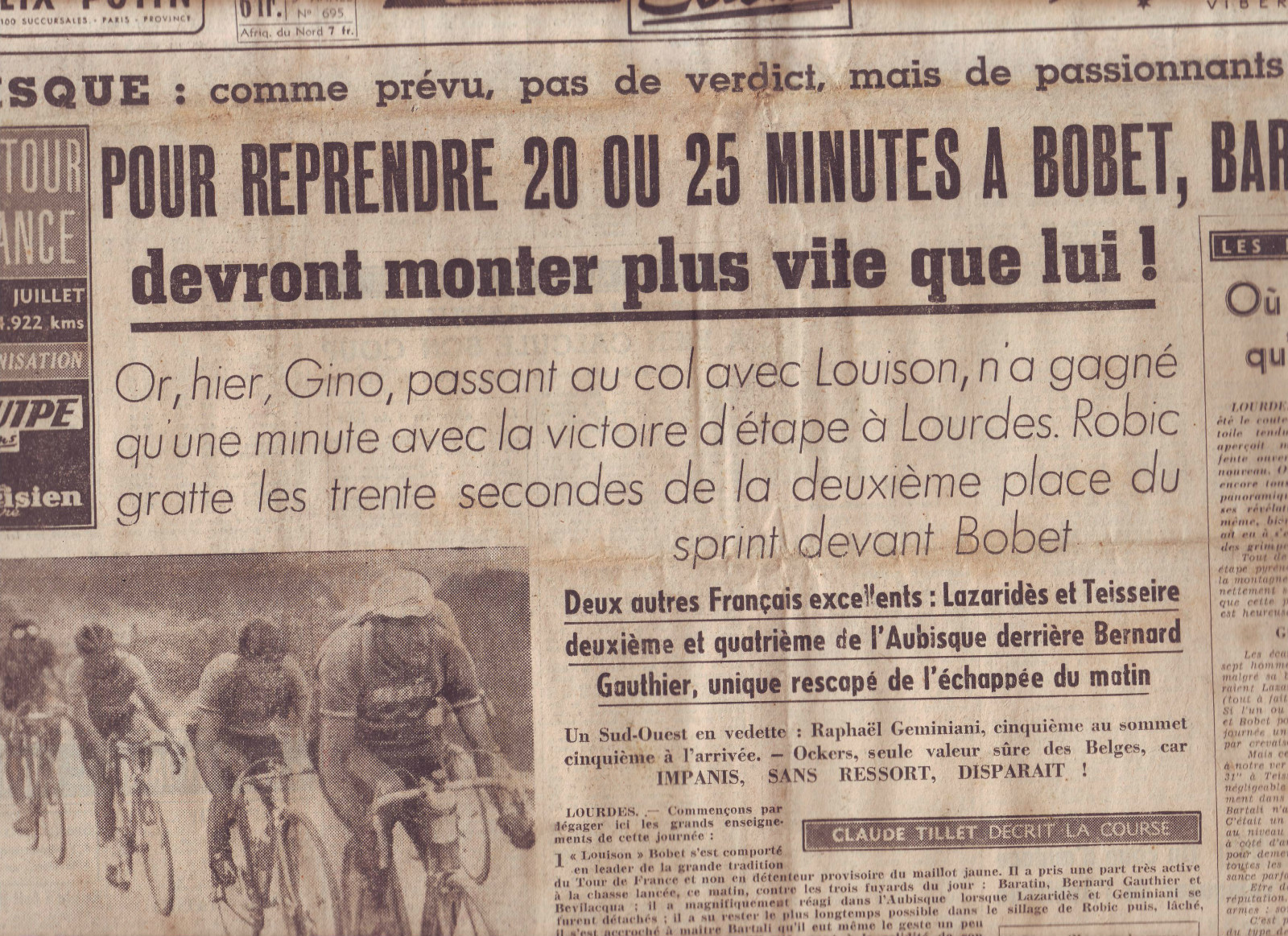 journal l'équipe du 08/07/48 CYCLISME TOUR DE FRANCE 1948 BARTALI ROBIC