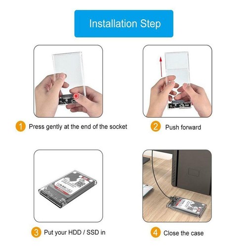 2.5" USB 3.0 SATA3 Clear Hard Drive Enclosure Caddy Case For External HDD/SSD - Photo 7/12