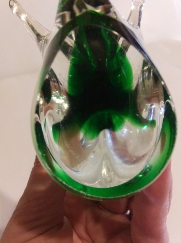 Murano Green and clear Blown glass 6"  swan paperweight figurine - Picture 5 of 11
