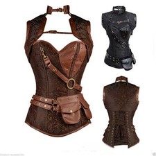 Steampunk Boned Corset Faux Leather Gothic Halloween Top Jacket 6-24 Bolero Punk