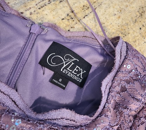 NWT Alex Evenings Sz 8 Icy Orchid Sparkle Chiffon Mock Two-Piece Cocktail Dress - Picture 13 of 22