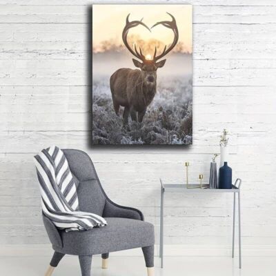 Hirsch Reh Elch Vintage Gemälde Tiere LEINWAND WANDBILD Bild Druck ungerahmt 99