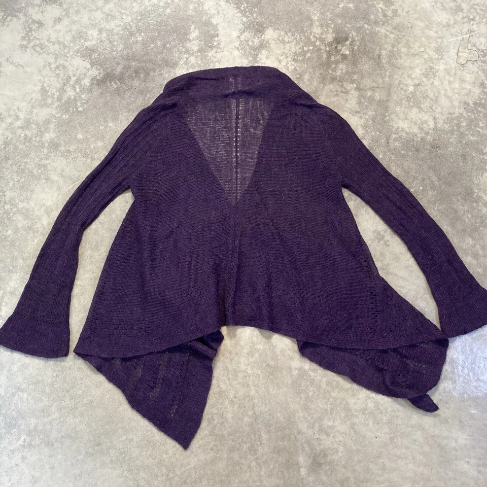 Suéter Nanette Lepore Mujer Cárdigan Medio Púrpura Lana Merino Alpaca Volantes Foto 4 de 4