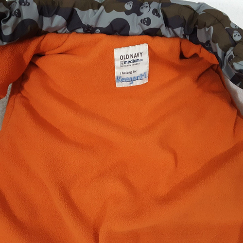 OLD NAVY Kids Puffer Vest Size M Skull Camo Zip Orange Fleece Halloween Gorpcore - Picture 4 of 12