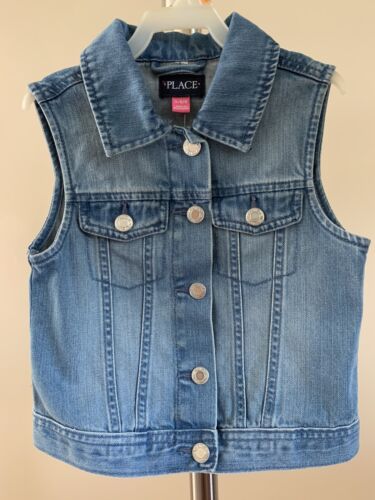 NWT Children's Place Girls Denim Vest Jacket Distressed Snap Front Pockets S 5/6 - Picture 1 of 12