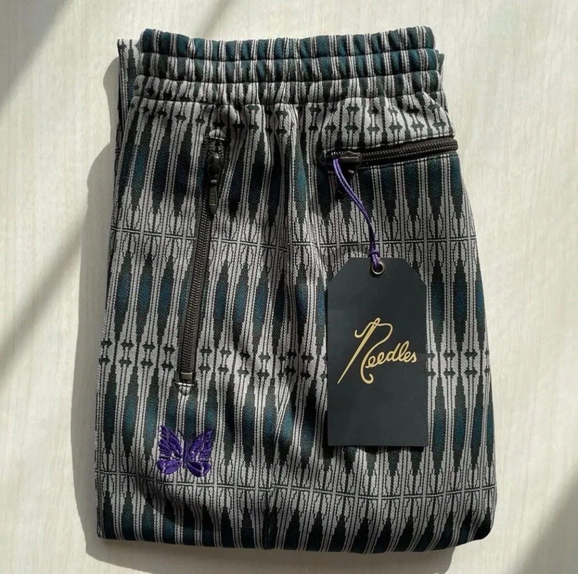 NEEDLES Track Pants Straight poly-jacquard Argyle Stripe Size-M from Japan