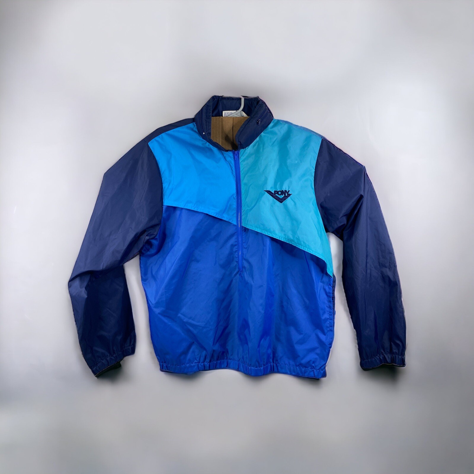 Pullover Ventilato Vintage Pony 1 2 Zip Blocco Colore Blu Cappuccio L