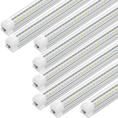 8 Pack 2FT T8 LED Tube Light Fixture Shop Ceiling Light 20W 2600LM V-Shape 6500K