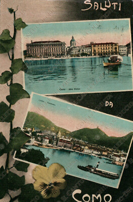 1918 Greetings from COMO Hotel Plinius Lake Panorama Views Postcard