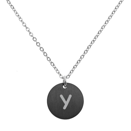 Collar de cadena colgante de disco de letras iniciales de metal negro grabado 18,5 pulgadas + 2,5 pulgadas - Imagen 29 de 38